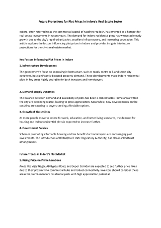Future Trends: Indore Residential Plot Prices in Real Estate