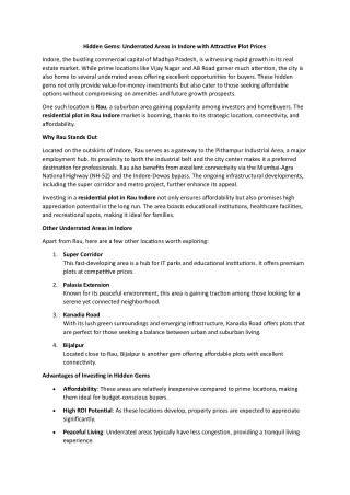 Hidden Gems in Indore: Underrated Areas with Affordable Plot Prices