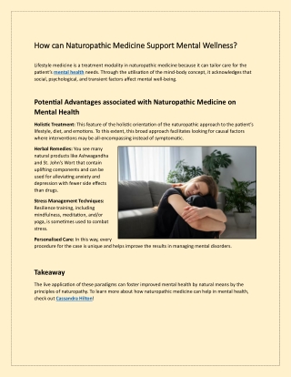 How can Naturopathic Medicine Support Mental Wellness?