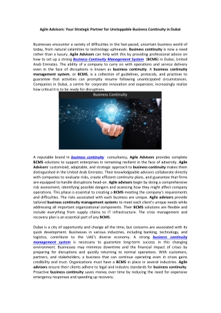 Agile Advisors: Your Strategic Partner for Unstoppable Business Continuity