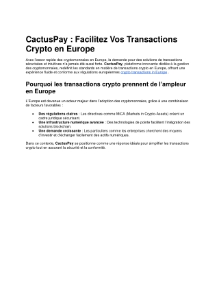CactusPay  crypto transactions in Europe