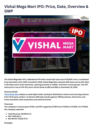 Vishal Mega Mart IPO Price, Date, Overview & GMP