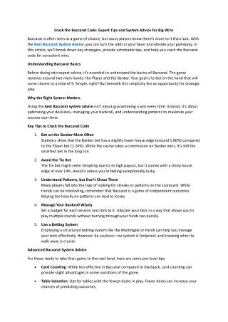 Crack the Baccarat Code - Expert Tips and System Advice for Big Wins