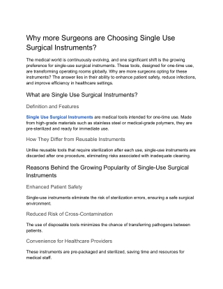 Why more Surgeons are Choosing Single Use Surgical Instruments