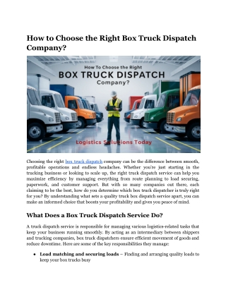 How to Choose the Right Box Truck Dispatch Company