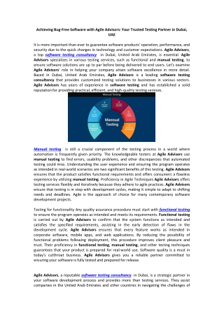 Achieving Bug-Free Software with Agile Advisors: Your Trusted Testing Partner