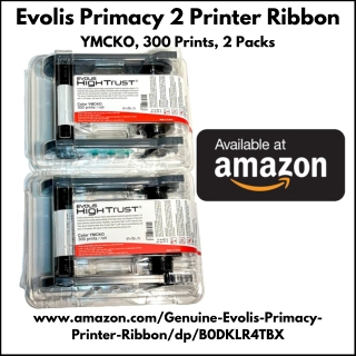 Evolis Primacy 2 Printer Ribbon - YMCKO, 300 Prints, 2 Packs
