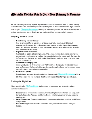 Affordable Plots For In Goa