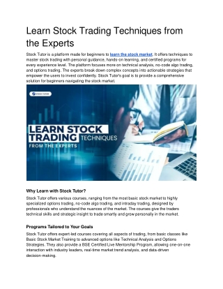 Learn Stock Trading Techniques from the Experts - Google Docs