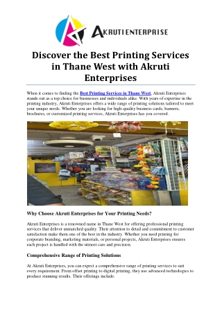 Affordable and Reliable Printing Services in Thane West