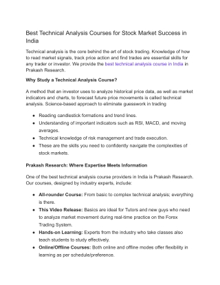Best Technical Analysis Courses for Stock Market Success in India