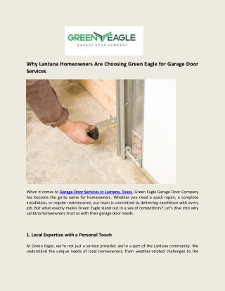 Why Lantana Homeowners Are Choosing Green Eagle for Garage Door Services