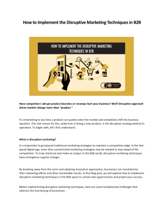 How to Implement the Disruptive Marketing Techniques in B2B