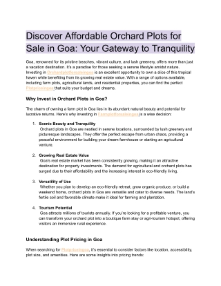 Planning to Buy Plot in Goa as an investment?