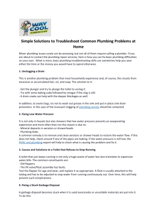 Simple Solutions to Troubleshoot Common Plumbing Problems at Home