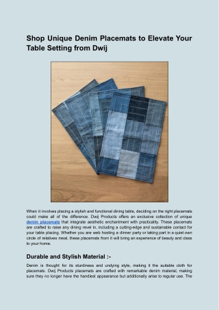 Shop Unique Denim Placemats to Elevate Your Table Setting from Dwij