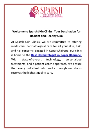Welcome to Sparsh Skin Clinics Your Destination for Radiant and Healthy Skin