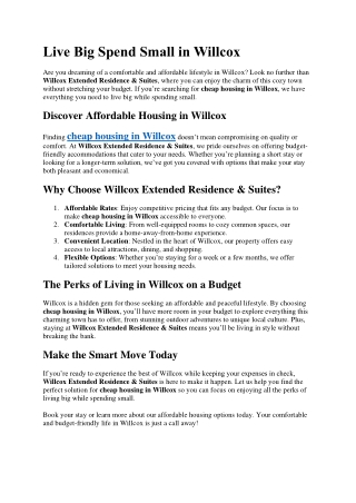 Live Big Spend Small in Willcox