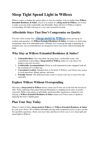 Sleep Tight Spend Light in Willcox