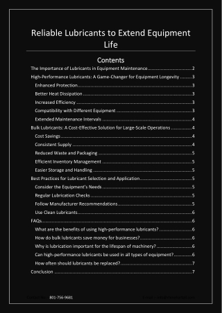 Reliable Lubricants to Extend Equipment Life