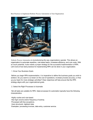 Best Practices to Implement Robotic Process Automation in Your Organization