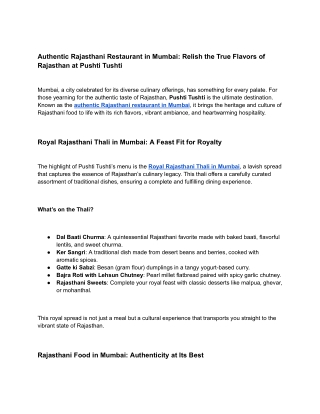 Authentic Rajasthani Restaurant in Mumbai_ Relish the True Flavors of Rajasthan at Pushti Tushti