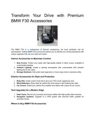 Transform Your Drive with Premium BMW F30 Accessories