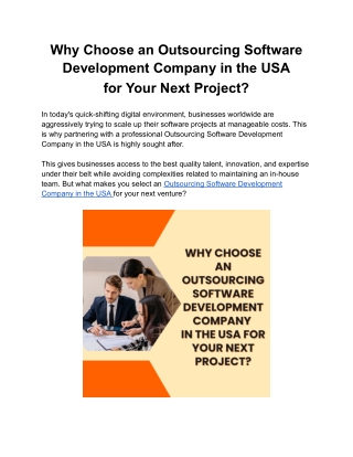 Why Choose an Outsourcing Software Development Company in the USA?