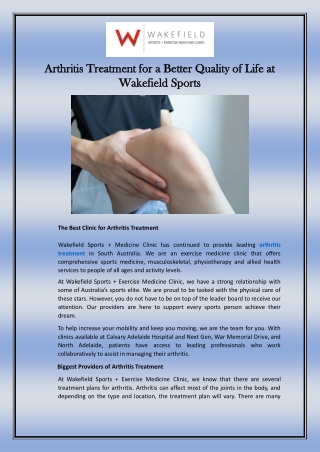 Arthritis Treatment for a Better Quality of Life at Wakefield Sports