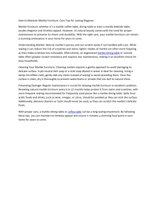 How to Maintain Marble Furniture: Care Tips for Lasting Elegance