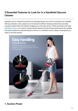 5 Essential Features to Look for in a Handheld Vacuum Cleaner