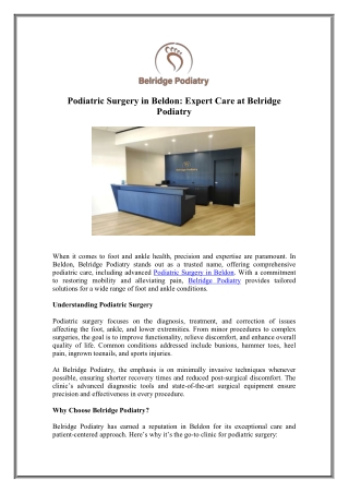 Podiatric Surgery in Beldon – Foot Health Solutions