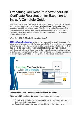 Everything You Need to Know About BIS Certificate Registration for Exporting to India A Complete Guide