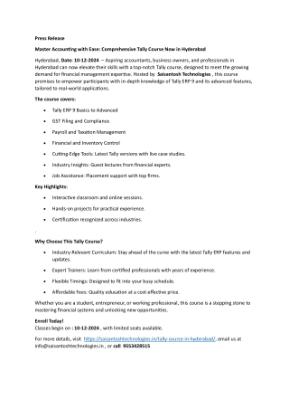 Tally course in hyderabad press releases