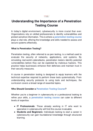 Understanding the Importance of a Penetration Testing Course