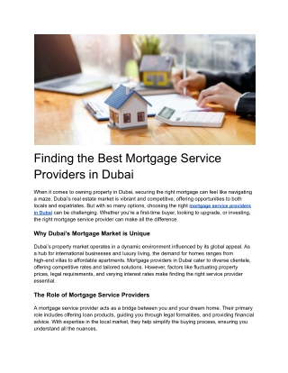 Finding the Best Mortgage Service Providers in Dubai