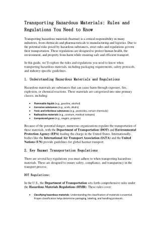 Transporting Hazardous Materials