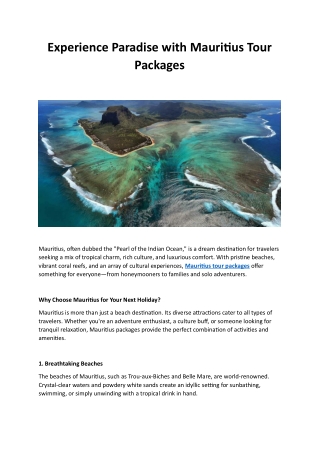 Experience Paradise with Mauritius Tour Packages