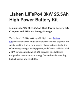 Lishen LiFePo4 3kW 25.5Ah High Power Battery Kit