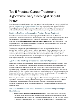 Top 5 Prostate Cancer Treatment Algorithms Every Oncologist Should Know