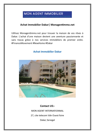 Achat Immobilier Dakar Monagentimmo.net
