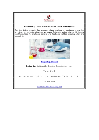 Reliable Drug Testing Products for Safe, Drug-Free Workplaces