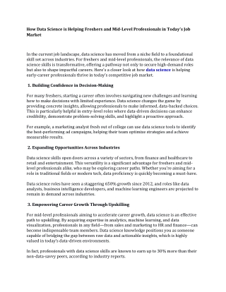 How Data Science is Helping Freshers and Mid-Level Professionals in Today’s Job Market