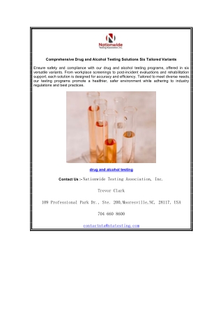 Comprehensive Drug and Alcohol Testing Solutions Six Tailored Variants