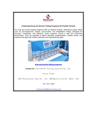 Customized Drug and Alcohol Testing Programs Six Flexible Variants