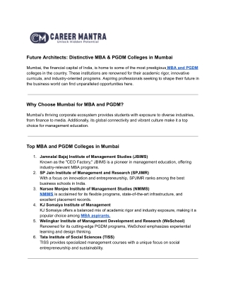 Future Architects: Distinctive MBA & PGDM Colleges in Mumbai