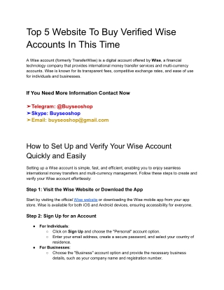 Top 5 Website To Buy Verified Wise Accounts In This Time