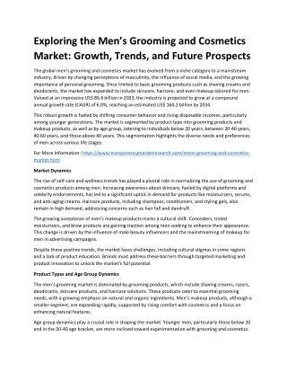Men’s Grooming and Cosmetics Market