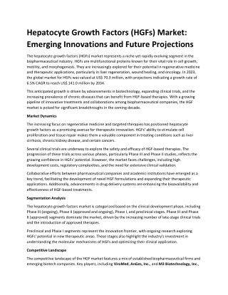 Hepatocyte Growth Factors (HGFs) Market: Emerging Innovations and Future Project