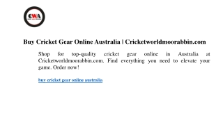 Buy Cricket Gear Online Australia  Cricketworldmoorabbin.com